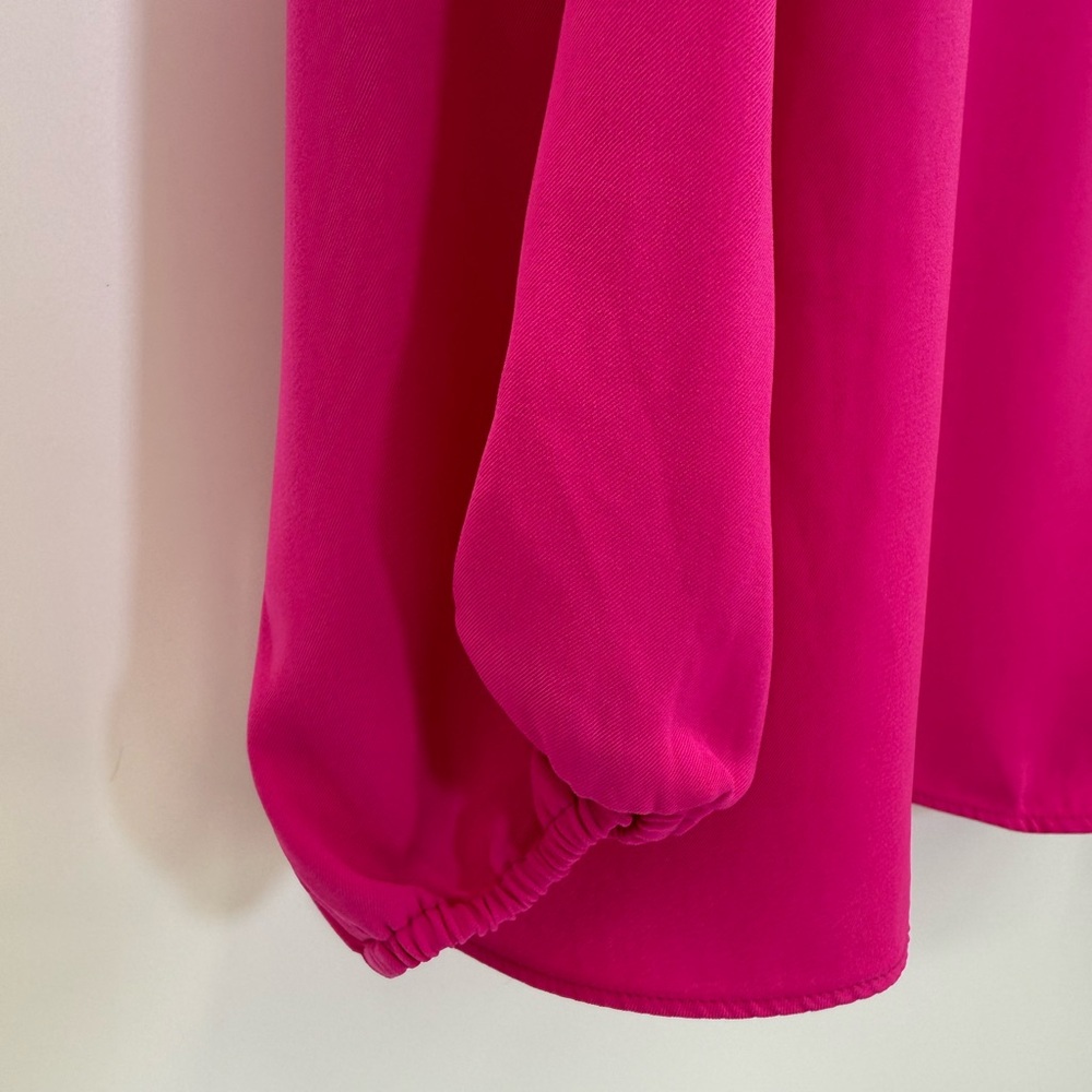 RACHEL Rachel Roy Kaylee Top V-Neck Electric Pink Long Sleeve Blouse Size L - Picture 7 of 13